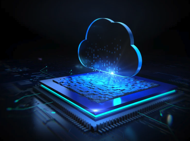 Cloud floating over a computer chip
